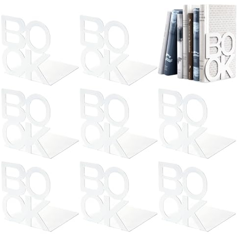 Mxdzshy 8 Stück Buchstützen Book Bücherhalter Bücherstützen Metall Weiß | Dekorativ Buchhalter Regal Buchstütze Rutschfeste Bücherstopper Bookends für Schreibtisch Büro Bücher DVDs Magazine