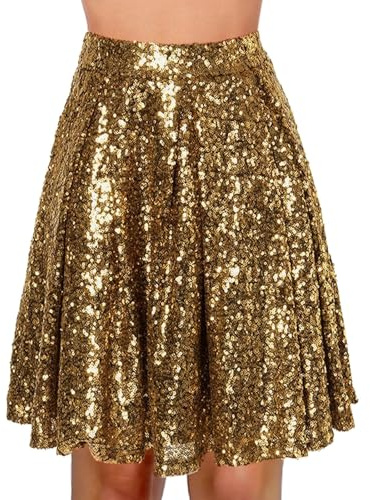 Robe A Sequins Femme - Jupe Taille Haute Femme Couleur Unie Jupe À Paillettes Costume De Danse Baggy Robe De Fête Legere Tenue Soiree Casual Vetement Chic Et Élégante