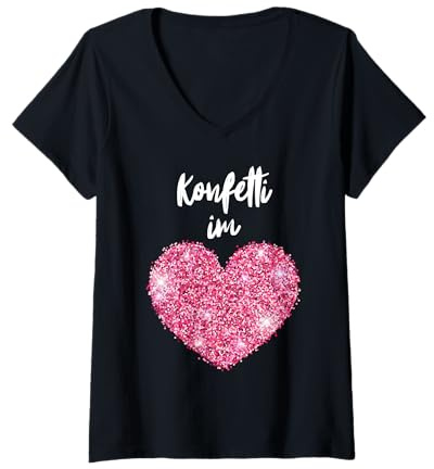 Damen Konfetti im Herzen - Kölle Alaaf rot weiß Karneval Fashing T-Shirt mit V-Ausschnitt