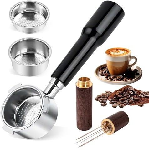 Portafiltro sin fondo 51mm 3 Orejas Compatible con DeLonghi Dedica EC680/EC685/EC885,Portafiltro de Espresso con Mango ABS,Incluye 2 Cestas de Acero Inoxidable y Agitador WDT de 6 Agujas