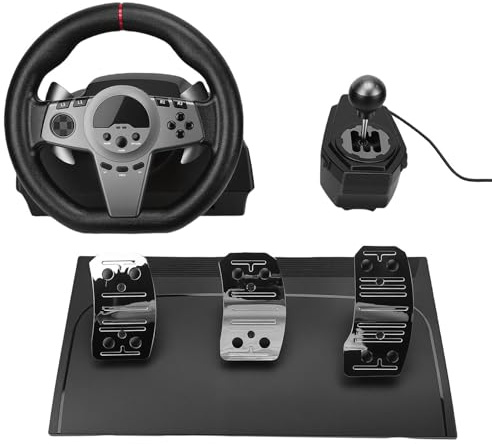 Garsent 270°-Rennlenkrad mit Pedalschalthebel, Rennlenkrad und Bodenpedalen mit 3 Empfindlichkeiten, Gaming- für PC