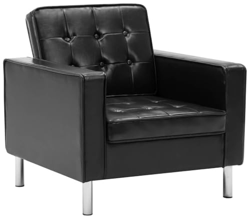 Qnhdfrt Poltrona Chesterfield nera, 75 x 70 x 75 cm, in similpelle, con bottoni, ampi braccioli, gambe in acciaio MDF, moderna e robusta