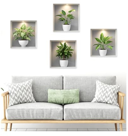 4 Piezas Pegatinas de Pared Plantas 40 X 30 CM,Adhesivos Pared Decorativos Plantas Verde,HMCEY Wall Stickers Paredes Dormitorio,Murales Adhesivos Cocina Moderno,Decoración Paredes para Salón, Baño