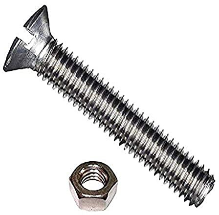 Merriway BH02525 Geschlitzte Senkkopf-Maschinenschraube M5 x 50 mm mit Mutter, Glänzend verzinkt / Weiß, 25 Stück