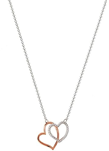 XENOX XS2776R Damen Collier Herz Love Story Sterling-Silber 925 Bicolor Rose weiß Zirkonia 45 cm
