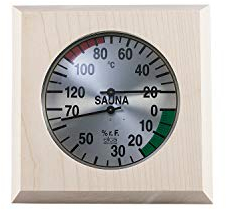 eliga Klimamesser silberfarben 135 mm in 4-eckigem Holzrahmen 170 mm