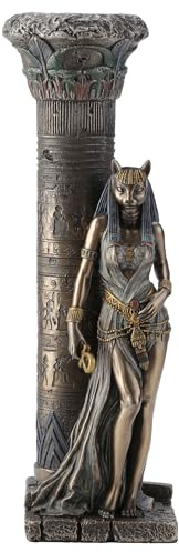 Veronese Design Statue Candle Holder Bronze Bastet Egyptian Goddess Occasion Cérémoniel Résine Coulée À Froid Finition Bronze Antique Accents Peints À La Main 27,5 cm x 7,6 cm x 10,5 cm