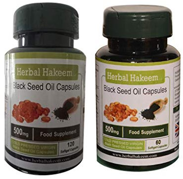 Black Seed Oil Capsules 500mg, 180 Capsules (Made in The UK) - Nigella Sativa, Cold Pressed