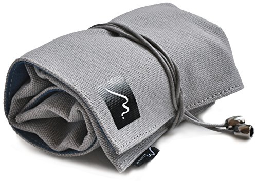 Metier Life Watch Roll for Travel Storage - Canvas and Soft Vegan Suede with 4 Organizer Pockets (Grey/Blue)