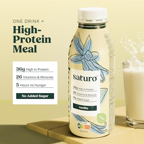 Saturo Meal Replacement Shake Vanilla | 36 g Protein, sugar-free, 400 kcal | Drinkable Food with Valuable Nutrients | 6 x 400 ml