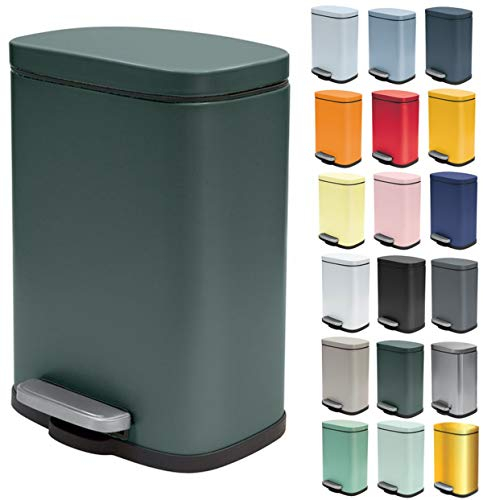 Spirella Akira Cosmetic Bin, 5 Litres, Stainless Steel with Soft Close Mechanism and Inner Bucket, Dark Green