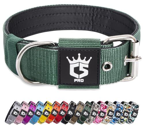 TSPRO Taktisches Hundehalsband, Robustes Halsband für Hunde mit Metallschnallenverschluss, 3,8 cm Breit, Verstellbar und Dick für Mittel bis Großgroße Hunde (Grün M)