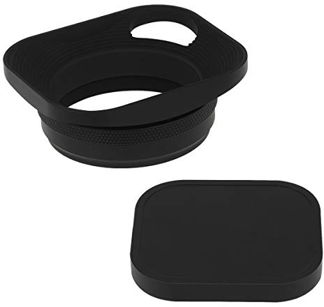 Haoge LH-E3P Metall Rechteckig Aushöhlen Sonnenblende Gegenlichtblende mit Kappe für Fujifilm Fuji FinePix X100 X100S X100T X70 X100F X100V Kamera, ersetzt LH-X100 AR-X100 LH-X70 Schwarz