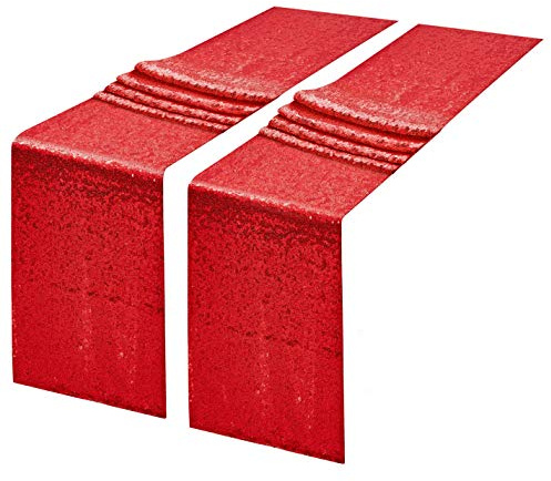 2 Packs 12 x 108 inches Red Sequin Table Runner, Glitter Red Table Runner for Wedding Birthday Bachelorette Holiday Party Supplies Decorations Bridal Shower Baby Shower