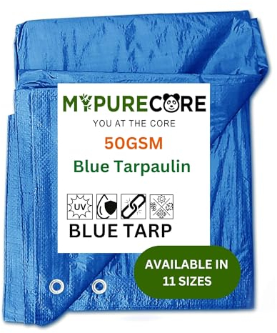 MYPURECORE Large Blue Tarpaulin in Various Sizes - Durable, Water & UV Resistant Tarp Plastic Sheet for Outdoor, Camping, Tent Groundsheet & Garden - Ground Sheet for Versatile Use (2m x 3m)