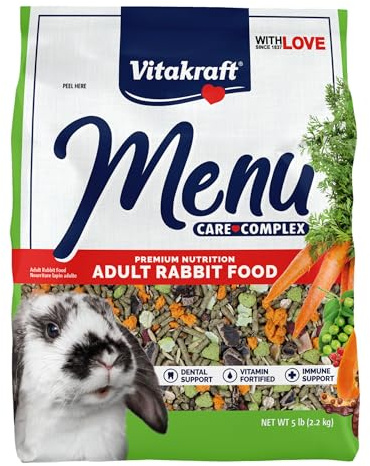 Vitakraft Vita Smart Rabbit Food 4 Lbs Bag – High Fiber Timothy Hay As First Ingredient – Added Vitamins and Minerals with Fruits Vegetables Probiotics and Foraging Mix - Resealable Package