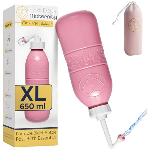 First Days Maternity Maxi Peri Bottle - 650ml Portable Bidet for Postpartum Care, Pain Relief - Perfectly Angled Head - Perfect After Birth Essentials for Mum (Pink)