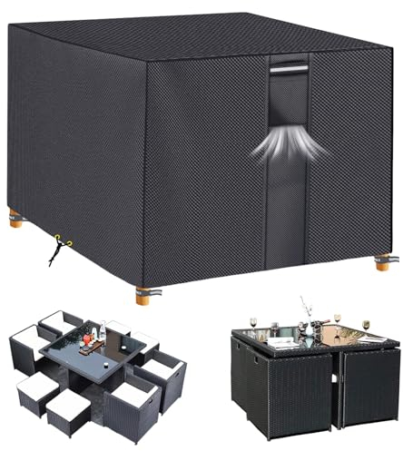 RICHIE Gartenmöbel-Abdeckungen, Wasserdicht, Garten-Outdoor-Tischabdeckung, 125x125x71cm, Strapazierfähig, 600D-Oxford-PVC, Atmungsaktive Beschichtung Für Möbelsets (Grau 125x125x71cm)