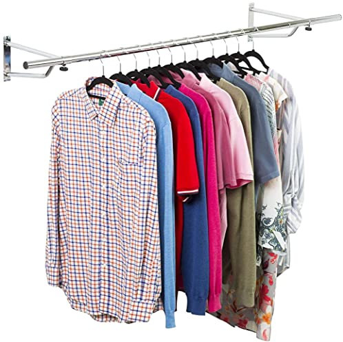 Direct Online Houseware House of Home Heavy Duty Wall Mounted Clothes Rail - Hanging Coat Rack Wardrobe Replacement - Clothes Storage & Organiser for Shirts, Coats, Jackets & Hat (Chrome, 6ft Wide)
