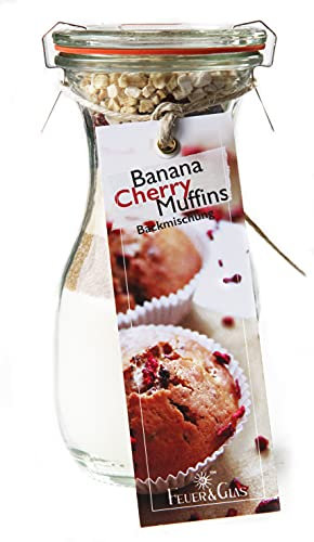 Backmischung im Weckglas für Banana Cherry Muffins Mini ( 250ml ) - Zutaten im Weckglas für die einfache Zubereitung – Gourmet Back-Mischung von Feuer & Glas