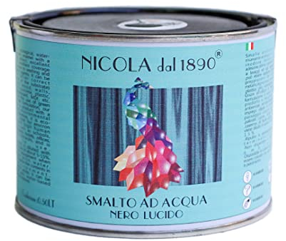 NICOLA VERNICI Smalto Acrilico a Base di Acqua, Per Interni ed Esterni, Made in Italy, Nero Lucido - Formato 0,5 lt