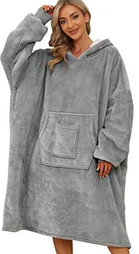 UMIPUBO Sudadera con Capucha Mujer Manta Cálida de Felpa con Capucha de Gran Sudadera Gigante Suave y Cálida para Adulto Oversized Sherpa Manta (Gris Oscuro,Talla única)