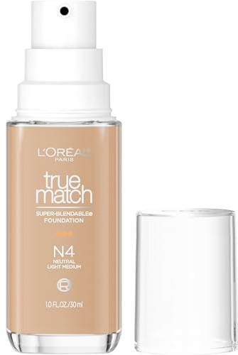 L'Oreal Paris True Match Super-Blendable Foundation, Medium Coverage Liquid Foundation Makeup, N4, Light Medium, 1 Fl Oz