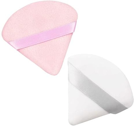2 Pieces Powder Puff Triangle Powder Puff Soft Makeup Powder Puffs Reusable Powder Puff Triangle Dry Wet Velour Puff for Loose Powder Daily Makeup Foundation Cream Blush (White & Pink)