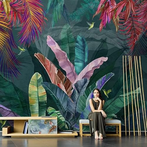 Pianta tropicale foglia di banano carta da parati soggiorno TV sfondo 3d camera da letto lato letto hotel Carta da parati Murales poster murale Soggiorno camera letto minimalista sfondo-350cm×256cm