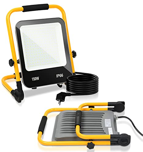 Joparri LED faretto da costruzione 150W 13000LM, 2x faro da lavoro LED 6000K bianco freddo, con spina, lampada da cantiere da lavoro con cavo 3M e spina, IP66, officina garage
