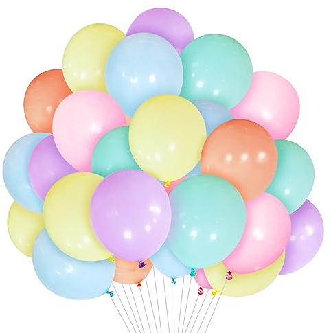 HYKJNBW 12-Zoll-Pastell-Luftballons, 50 Stück mehrfarbige Regenbogen-Luftballons Latex-Luftballon für Kinder, Mädchen, Frauen, Geburtstagsfeier