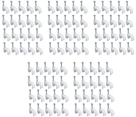 HERCHR 100 Fermacavi Circolari con Chiodo in Acciaio da 5 Mm, Fermacavi Bianchi, Graffette per Cavi, Graffette per Cavi, per Clip di Gestione dei Cavi a Parete