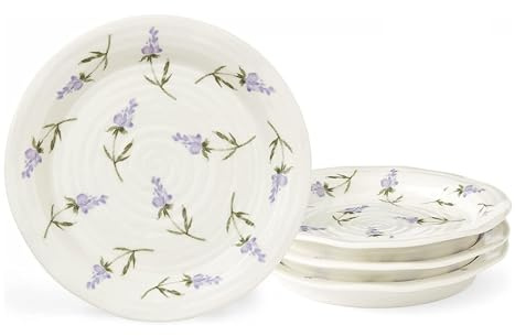 Portmeirion Sophie Conran Lavandula Side Plate Set of 4, Porcelain Dessert, Appetizer, Small Dinner and Salad Plate, Microwave and Dishwasher Safe Dinnerware, 6-Inch Diameter