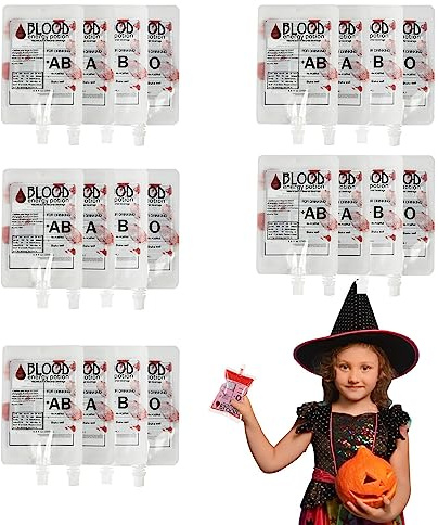 Onlynery Borse per Bevande IV - Confezione da 20 sacche per fleboclisi di Sangue di Halloween | Contenitore per Bevande energetiche 5 FL.oz, Accessori per vampiri, Decorazioni di Halloween