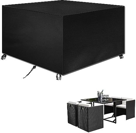 Housse Mobilie Jardin Exterieur, 420D Oxford Tissu Housse Table de Jardin Protection pour Tous Les Temps, pour Ensembles de Table et de Canapé avec Corde et Boucle Verrouillage(100x100x60cm)