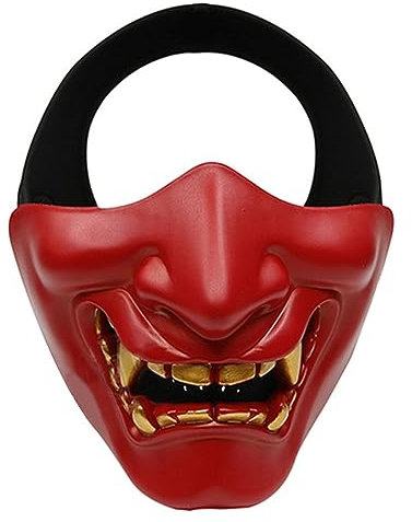 VRUCUZ Demi-visage Hannya Japonais Costume Masque Halloween Masque Démon Masque Halloween Décoration pour Cosplay Party Prop-Noir