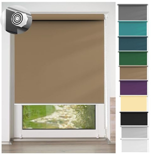 Verdunkelungsrollo Klemmfix ohne Bohren 95 x 70 cm Sichtschutz und Sonnenschutz, Sonnenschutzrollo Seitenzugrollo Flexibler Seitenzug Easyfix für Wohnzimmer, Schlafzimmer, Taupe