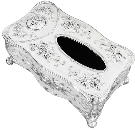 Rosen-Taschentuchbox, Taschentuchhalter Im Retro-Look, Ein Blickfang für die Hochzeit (Silber Weiss)