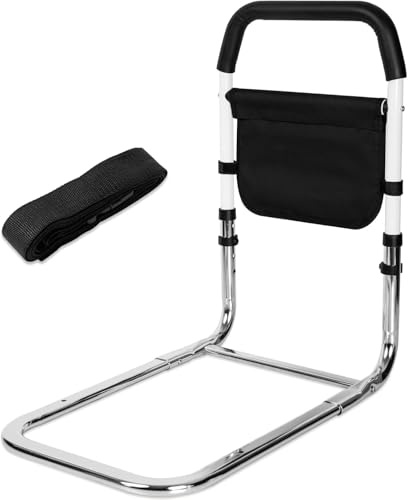 OUUTMEE Barrera de cama para adultos, pasamanos junto a la cama de barra de seguridad portátil y plegable con alto contenido de carbono, color plateado