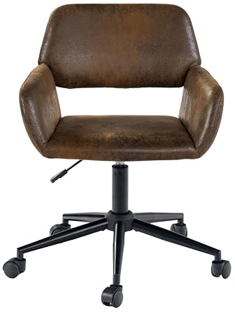39F FURNITURE DREAM Vintage-Bürostuhl aus Wildleder, höhenverstellbar, 5 Rollen, für Kinder, die von zu Hause aus Arbeiten, Braun, 56,5 x 57,5 x 75-85 cm