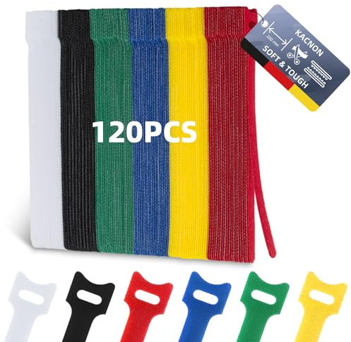 KACNON 120 Pezzi Fascette Cavi Riutilizzabili, 150 x 12 mm Stringicavo Regolabili in Nylon, Cinghie per Cavi Multiuso, per Casa, Ufficio e Giardino -6 Colori Misti