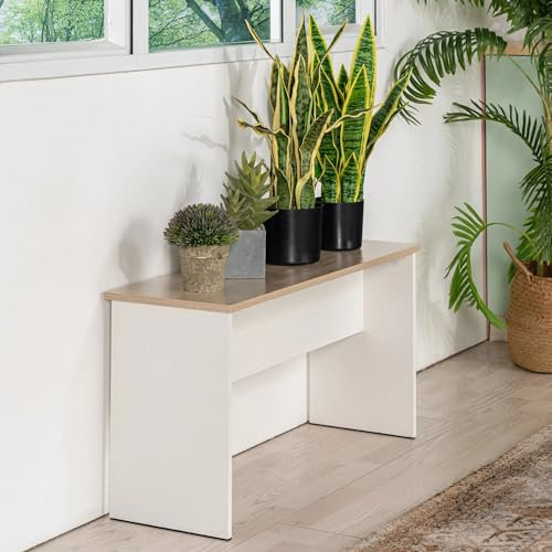 FURNITABLE 2er Set Hocker Holzbank Garten Pflanzenständer Blumenständer Pflanzen Bank Parkbank 90x30x45cm Bänken Eiche & Weiß