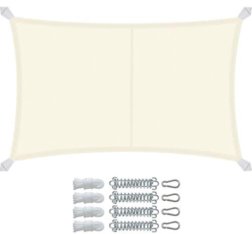 VOUNOT® Vela Ombreggiante Impermeabile Rettangolare 3x5m, Tenda da Sole per Esterno in Polyester con Kit di Fissaggio, Protezione UV 95%, Vele Ombreggianti per Giardino, Balcone, Terrazza, Beige