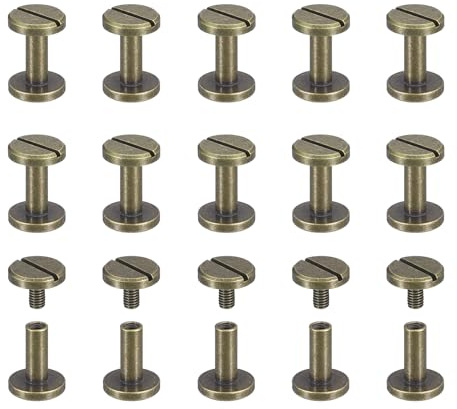 sourcing map Paquete de 30 tornillos Chicago de latón, cabeza plana de 9 x 10 mm, remaches para manualidades, correa de cinturón, bronce
