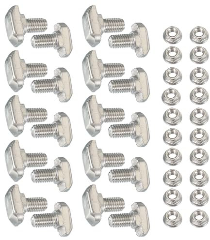 PATIKIL M6 x 14 mm T-Slot Bolts, 1 Set Drop-in Bolt Hammer Head with Hexagon Flange Nuts T-Bolt Stud Sliding Screw for 30 Series Aluminum Extrusion Profile, Silver