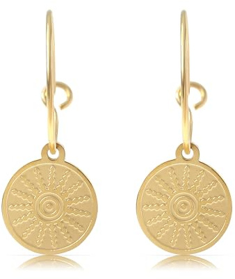 Made by Nami Edelstahl Ohrringe Gold hängend mit Sonnen Anhänger und türkisem Stein Boho Schmuck Damen Wasserfest