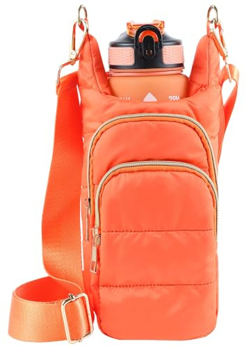 Dealkion Water Bottle Holder with Strap Water Bottle Carrier Bag with Strap Quilted Puffer Sling Purse Crossbody Bags for Women Walking Hiking Cycling