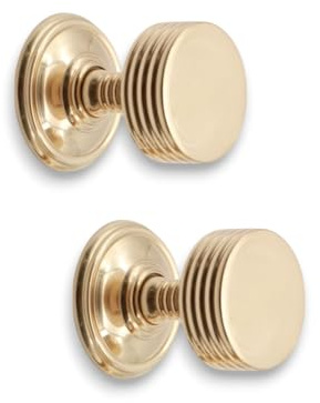 Infinity Decor Oxford Türknauf-Set, geripptes Design, poliertes Messing, rund, ungefedert, 60 mm, ideal für den Innen- und Außenbereich