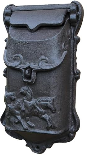 YCYRF Buzon Exterior Vintage de Pared, Buzon Exterior Negro de Hierro Fundido con Decoración de Caballo al Galope 16x7x28cm