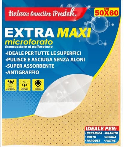 vidoelettronica Lot de 2 chiffons en daim perforés 50 x 60 cm – Ultra absorbants, doux et résistants – Idéal pour voiture, maison, vitres et nettoyage général